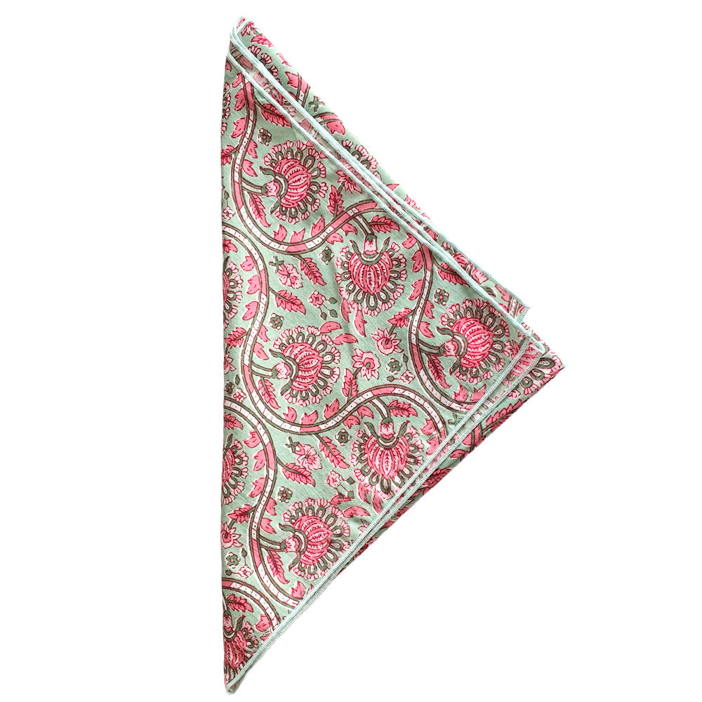 Green Floral Block Print Pocket Square