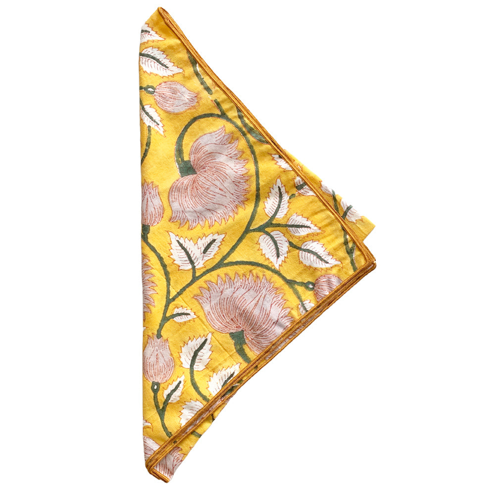 Mustard Floral Block Print Pocket Square