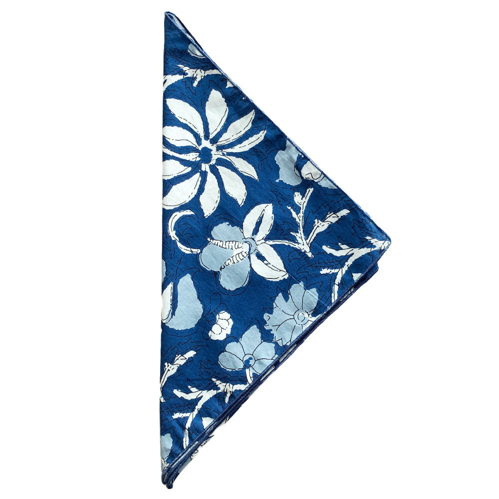 Navy & Blue Floral Block Print Pocket Square