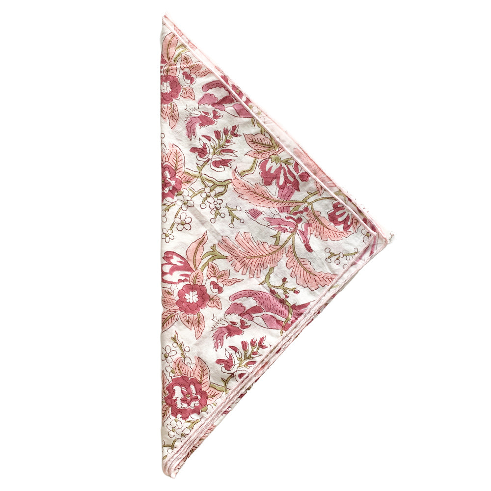 White & Pink Floral Block Print Pocket Square