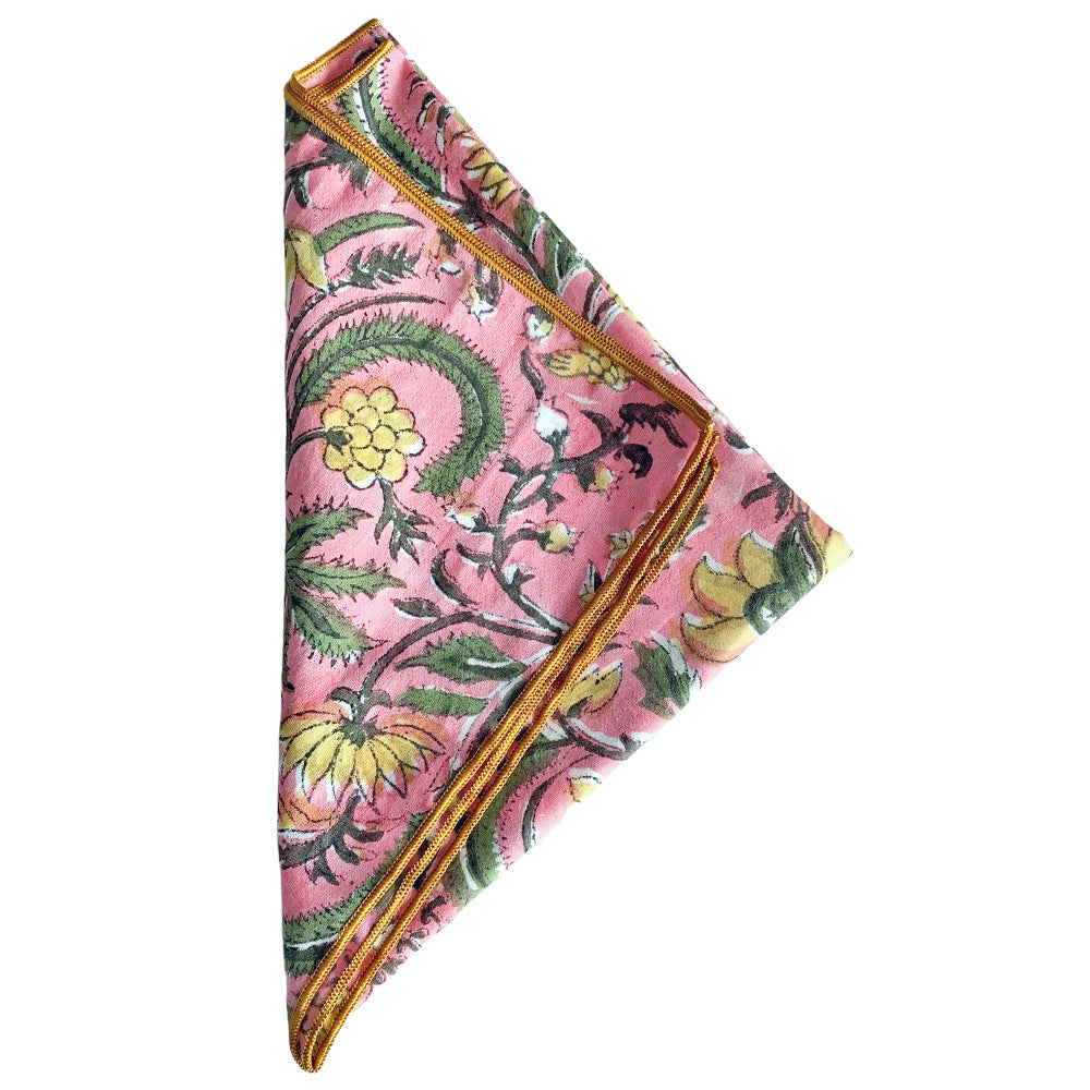 Pink Floral Block Print Pocket Square