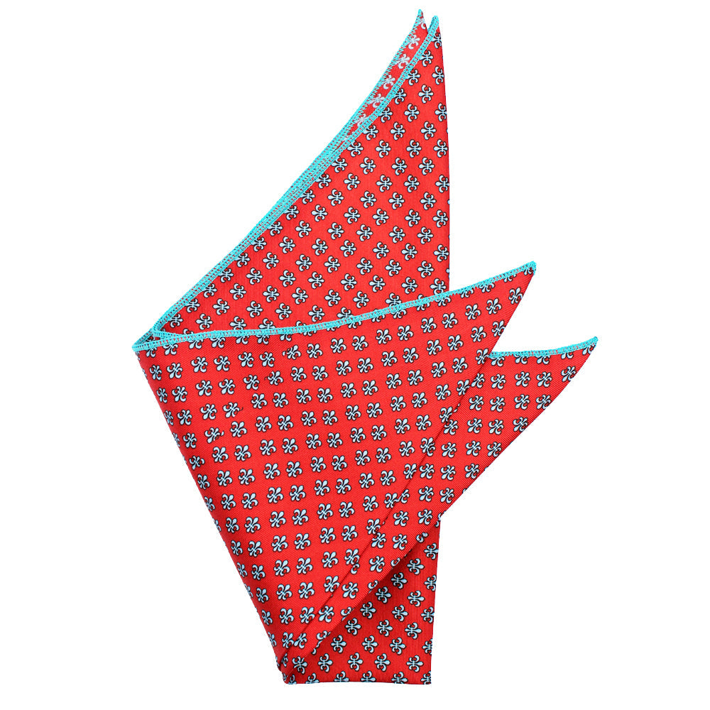 Cayenne Red Fleur de Lis Pocket Square